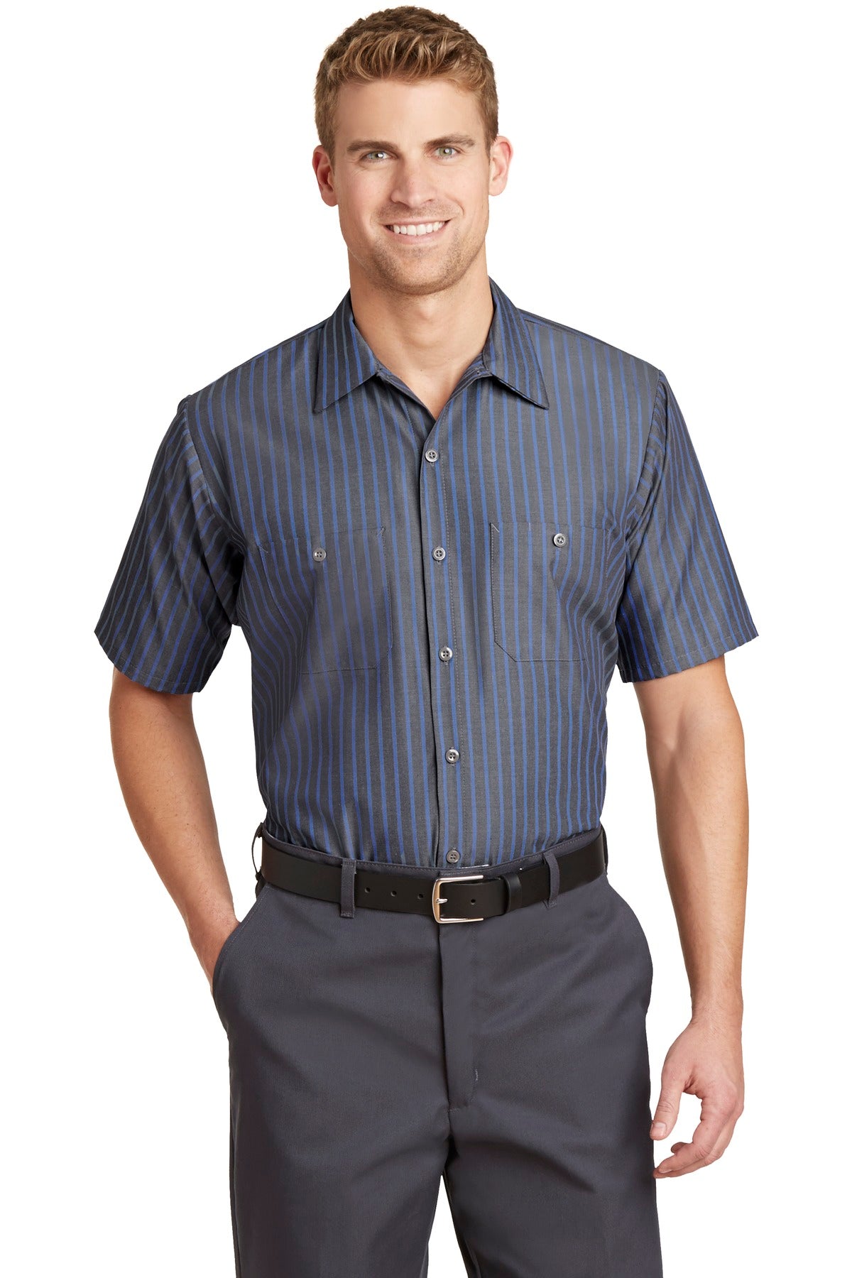 Red Kap ®  Short Sleeve Striped Industrial Work Shirt.  CS20
