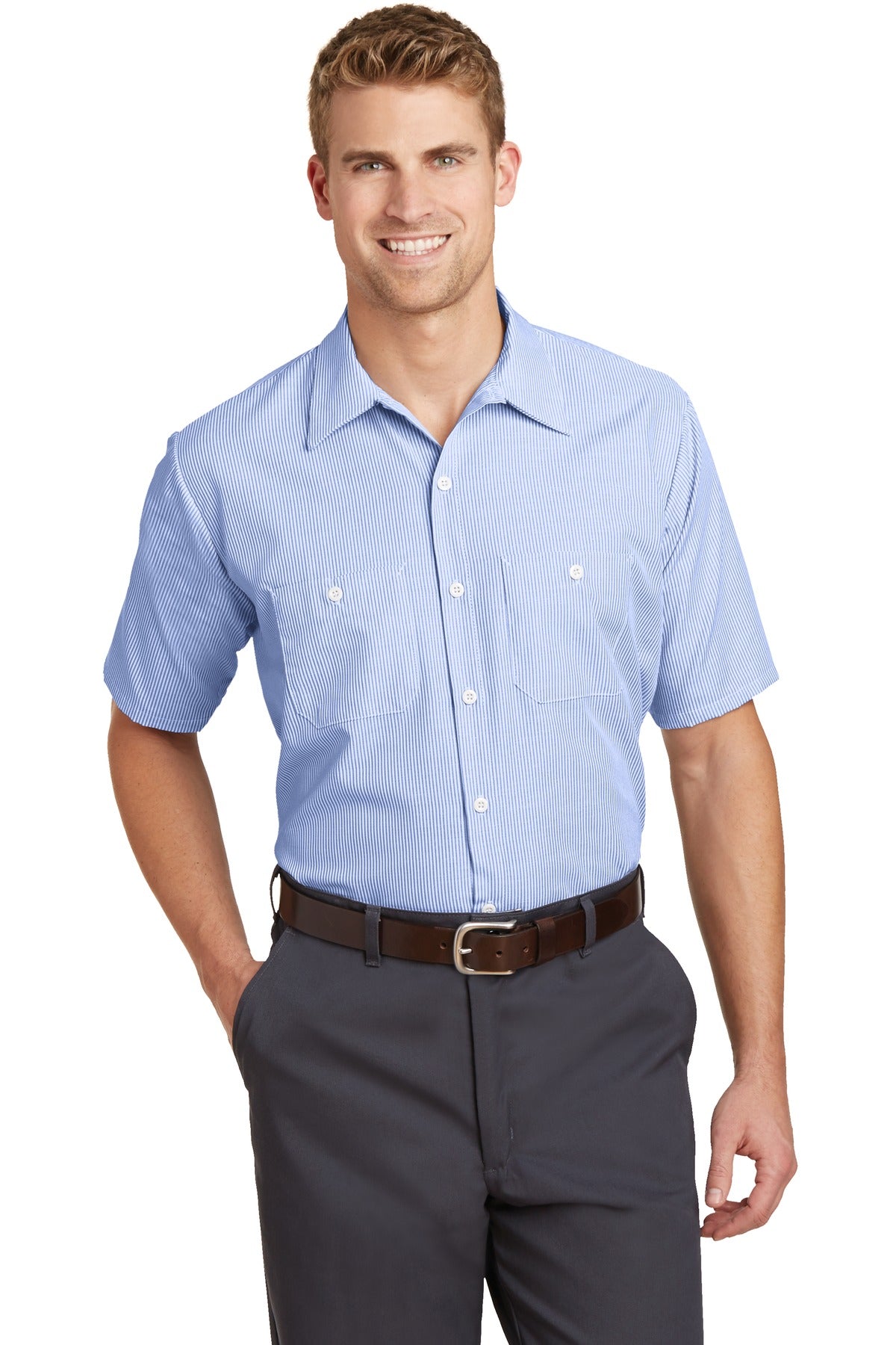 Red Kap ®  Short Sleeve Striped Industrial Work Shirt.  CS20