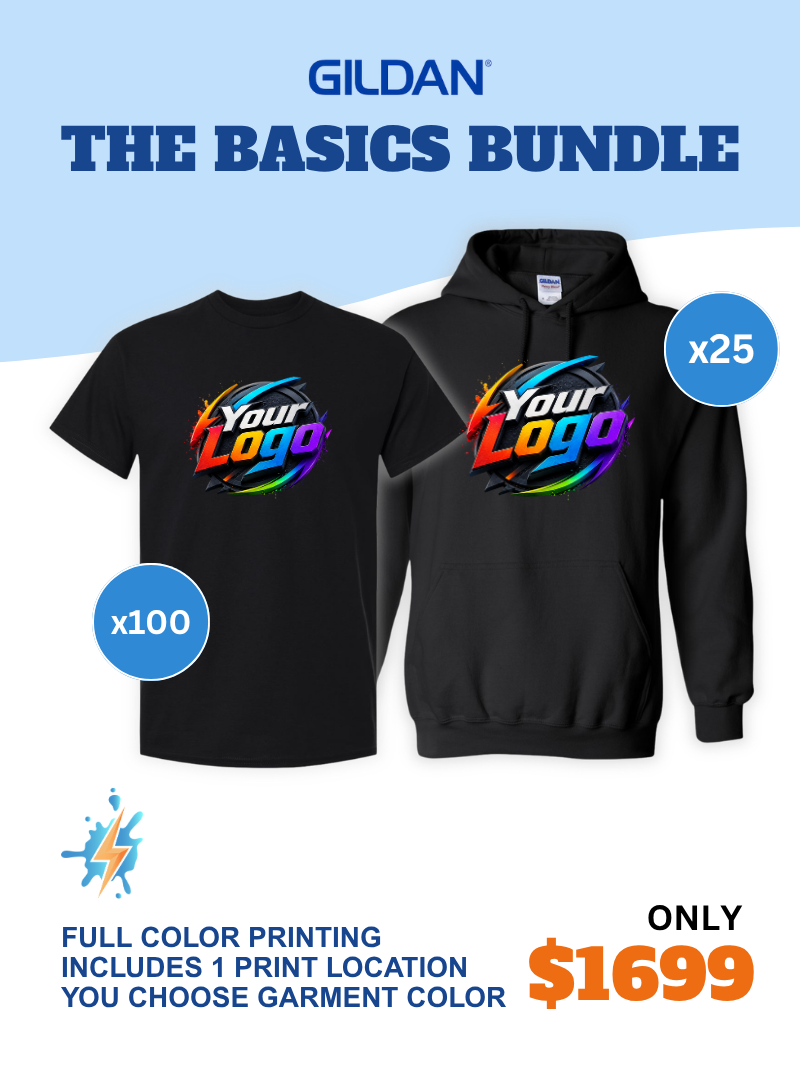 The Basics Bundle: 100 Shirts + 25 Hoodies